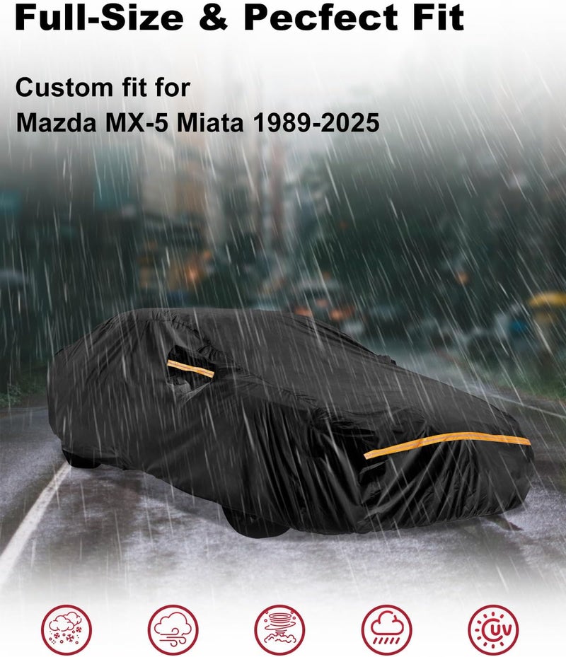 INSAUTO Car Cover for Mazda MX-5 Miata 1989-2025 | Heavy Duty Outdoor Full Exterior Cover | Sun, Rain, UV, Dust, and Snow Protection with Door Zipper (Black) - Image 2